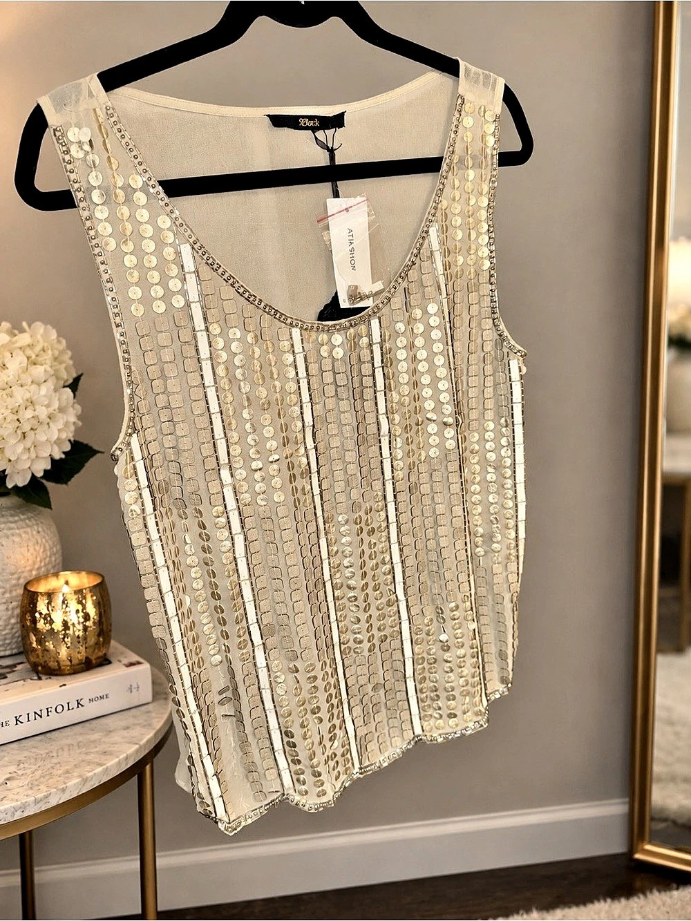 Embellished Tank Top in Cream NWT
